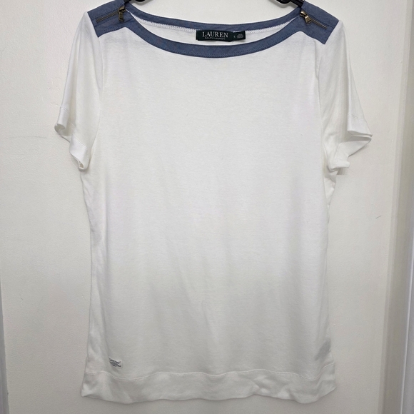 Ralph Lauren Blue and White Supper Soft Cotton Short Sleeve T-Shirt Size L - Picture 1 of 11